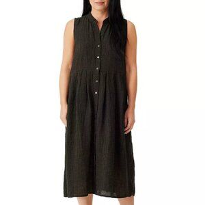 NEW Eileen Fisher Seaweed Linen Mandarin Collar Sleeveless Pleated Midi Dress